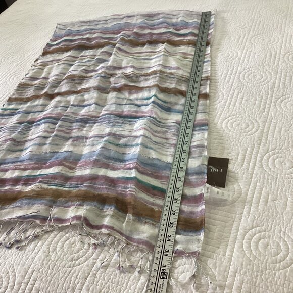 NWT J. Jill Pure Jill Cotton & Linen Striped Scarf With Fringe Details - Picture 10 of 11